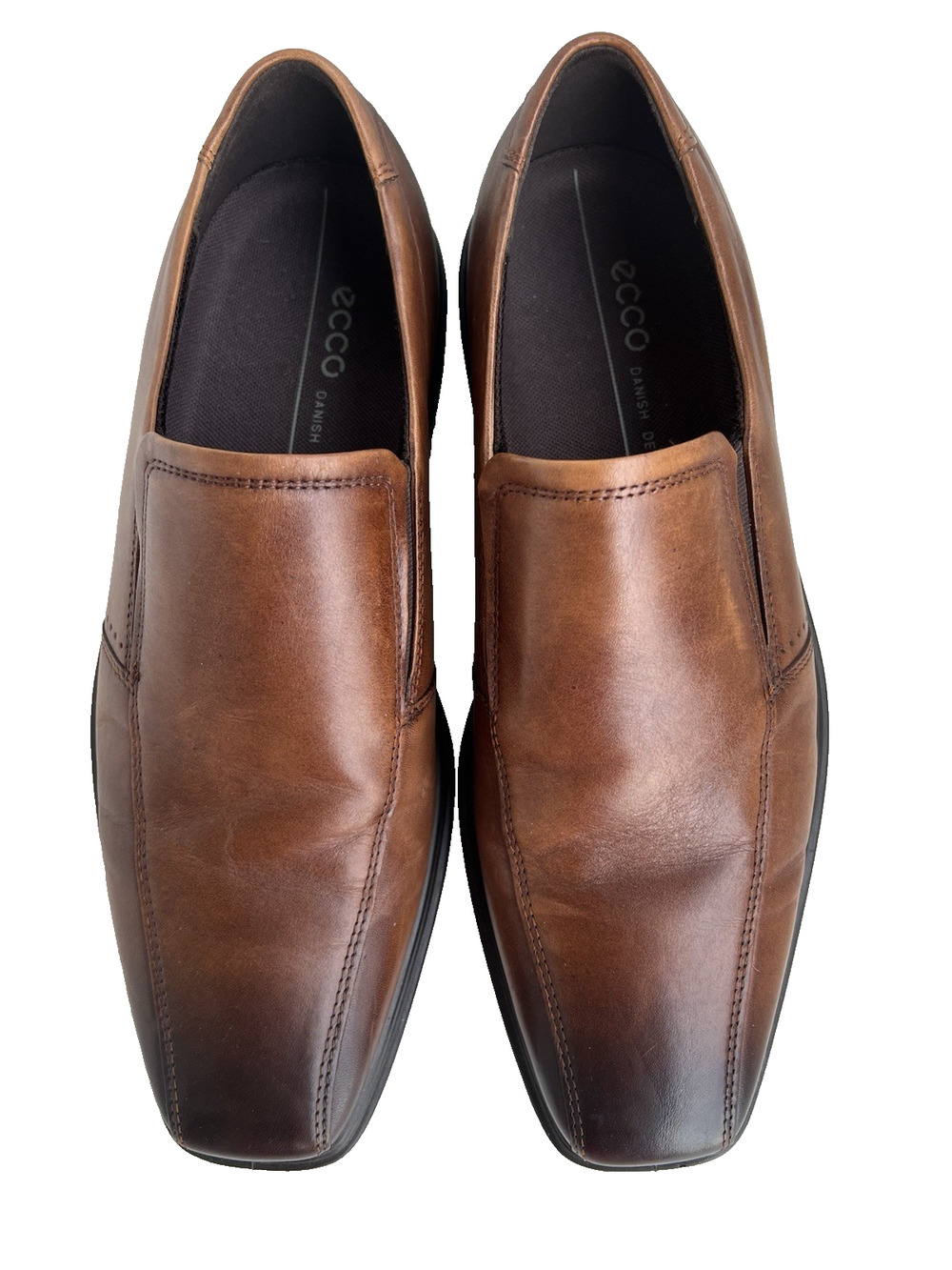 ECCO Minneapolis Slip On Leather Loafers Square Toe Comfort Shoes Brown Size 8